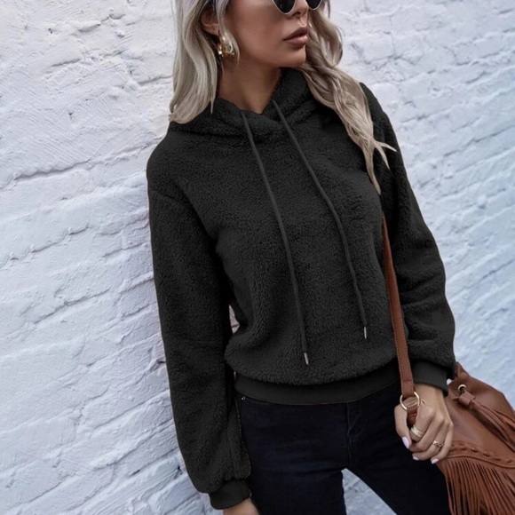 Teddy fleece hoodie sweatshirt camel tan - Picture 6 of 6